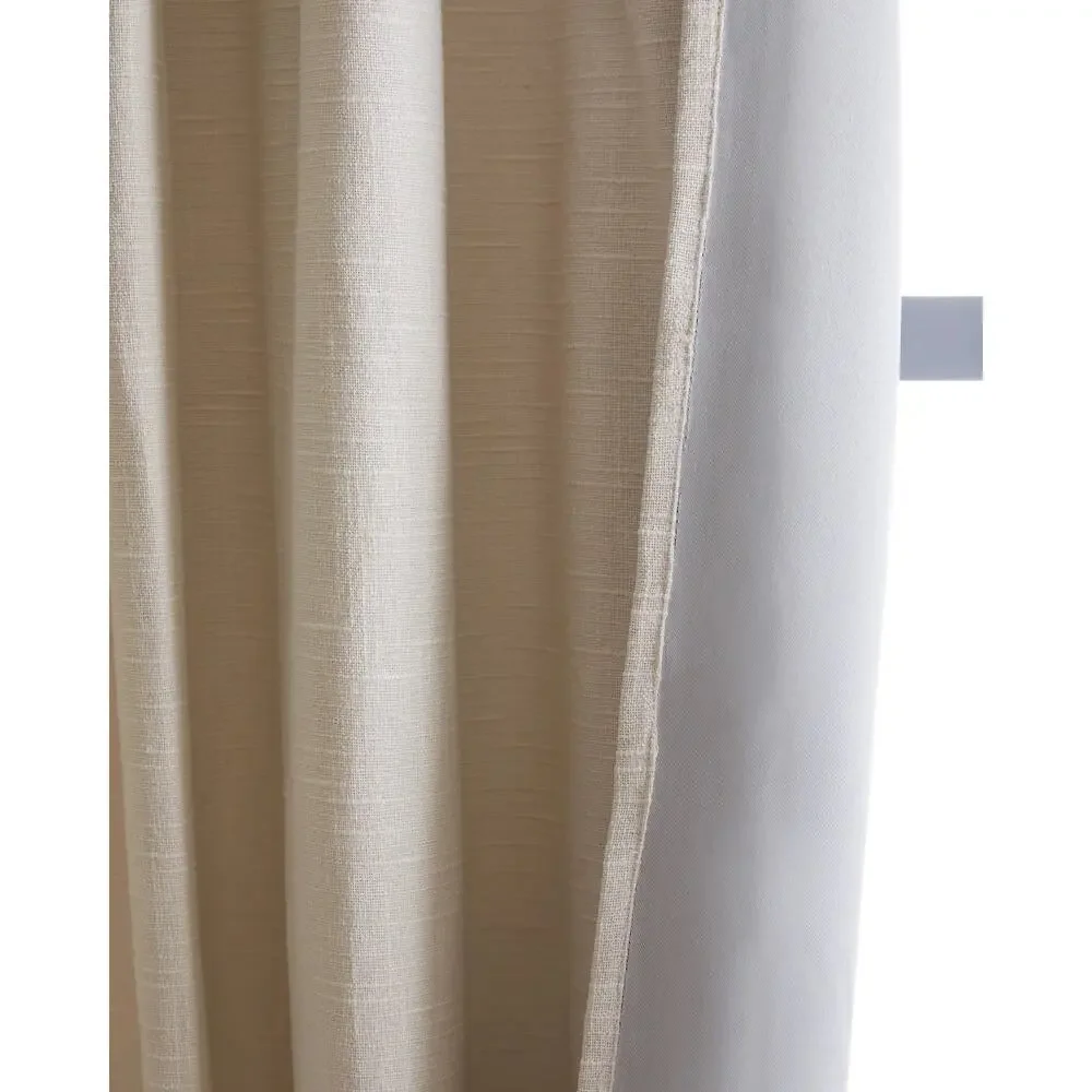 NEW Quince Cotton Slub Room Darkening Curtain 48x96 Natural Textured SET $280